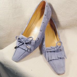 ANN TAYLOR BLUE NUBUCK LOAFERS WITH FRINGE DETAIL